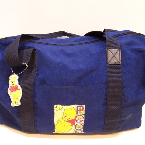 Disney Pooh Duffle Tote Overnight Bag Royal Blue Nylon/Canvas/Faux Leather - Picture 5 of 10